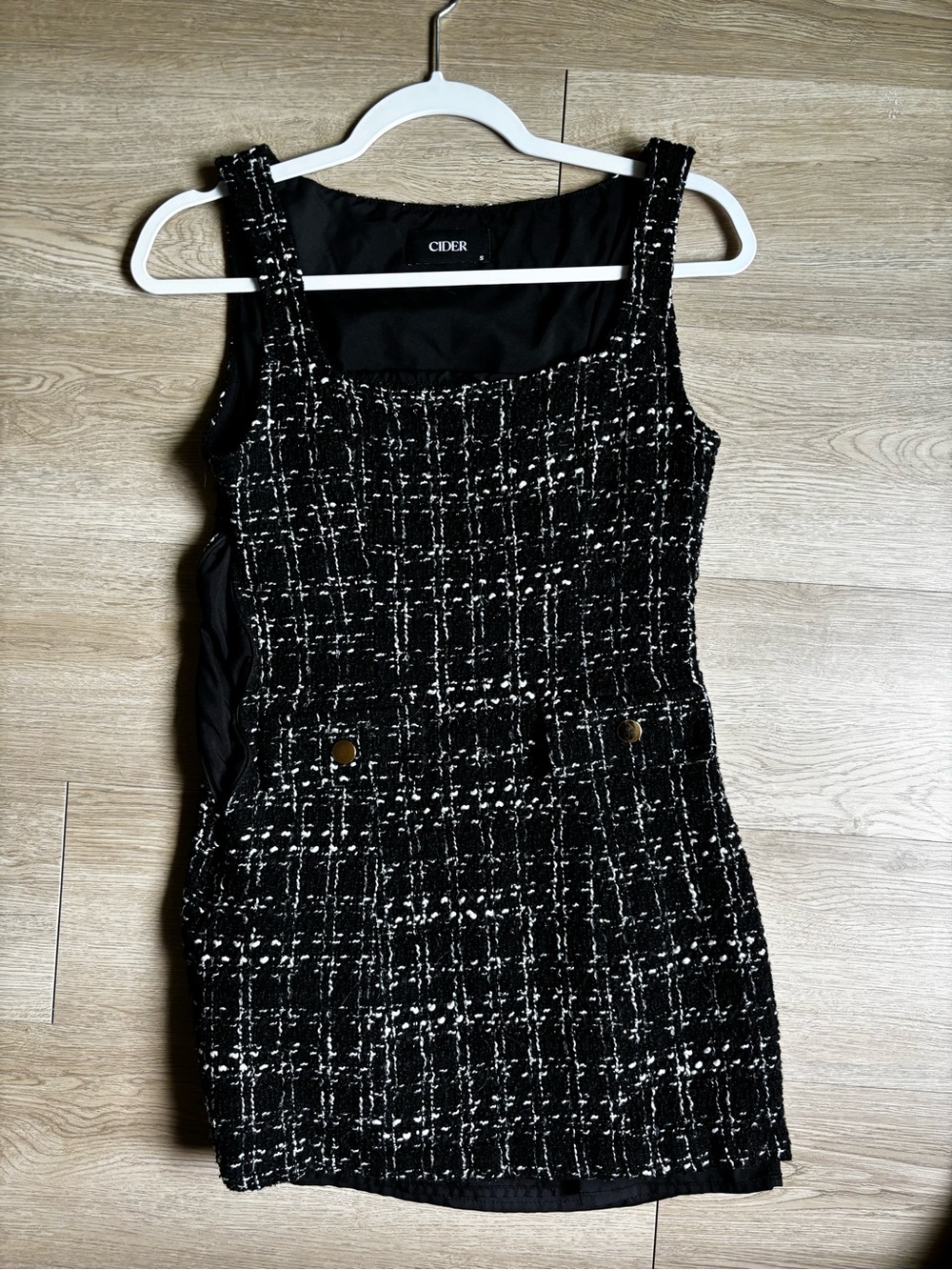 Cider Black & White Tweed Square-Neck Mini Dress